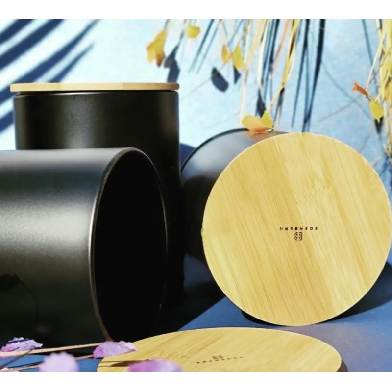 Набір банок для сипучих продуктів з нержавіючої сталі з дерев'яною кришкою кава, чай, цукор Edenberg EB-147 3шт 1300мл Чорний