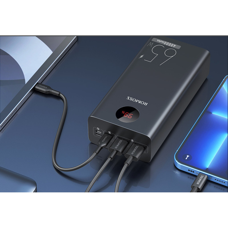 Зовнішній портативний акумулятор 40000 mAh 65W із зарядкою ноутбуків Romoss PEA40 PRO Чорний Зовнішній портативний акумулятор 40000 mAh 65W із зарядкою ноутбуків Romoss PEA40 PRO Чорний