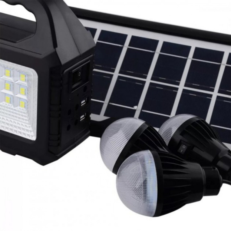 Багатофункціональний LED ліхтар із сонячною панеллю та функцією повербанку та 3 лампочками CcLamp GD-101 Чорний