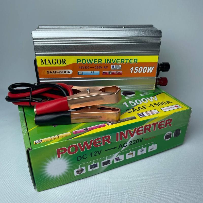 Преобразовувач інвертор DC 12V в AC 220V із USB, запобіжником та захистом від перевантажень модифікована синусоїда MAGOR SAAF-1500A Santer FAA-1500W Сірий
