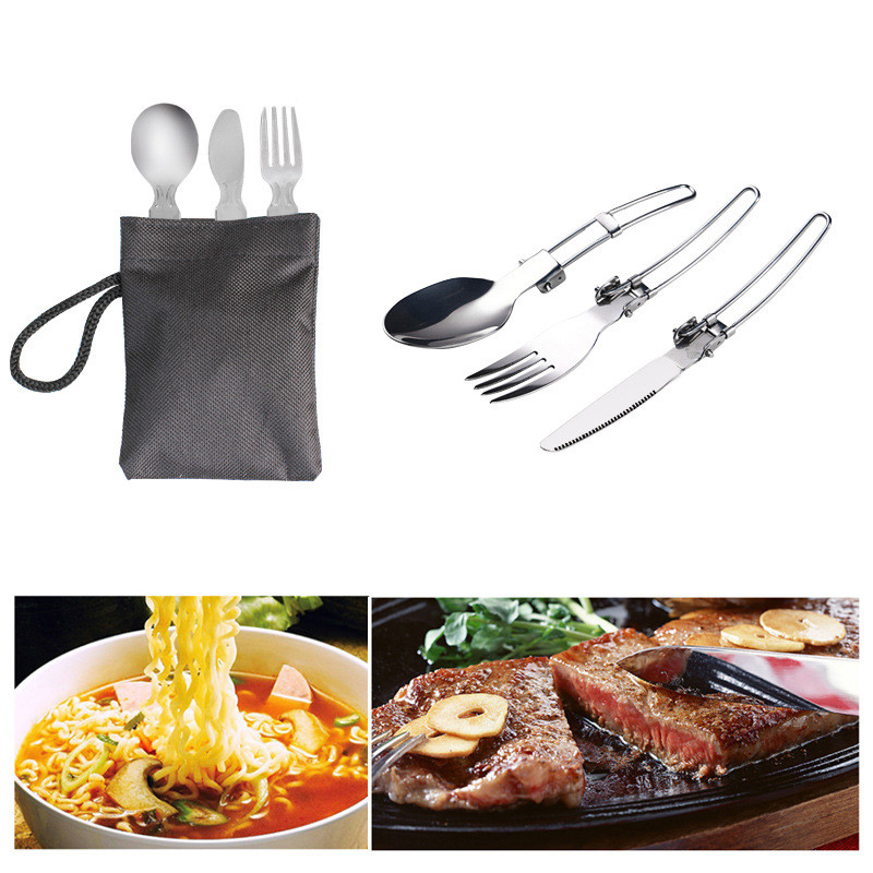 Набір столових приладів 3 предмети ложка, вилка, ніж з нержавіючої сталі скадні з чохлом Lesko 2017 3в1 Сріблястий Набір столових приладів 3 предмети ложка, вилка, ніж з нержавіючої сталі скадні з чохлом Lesko 2017 3в1 Сріблястий