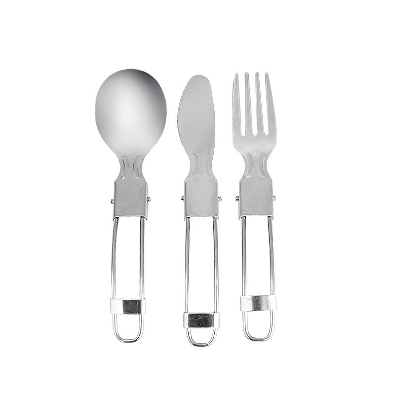 Набір столових приладів 3 предмети ложка, вилка, ніж з нержавіючої сталі скадні з чохлом Lesko 2017 3в1 Сріблястий