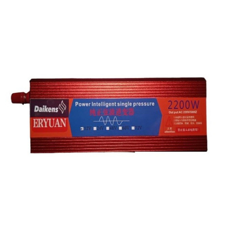 Перетворювач напруги з чистою синусоїдою DC 12V в AC 220V з USB, інвертор із захистом від перевантажень Daikens 2200W Червоний