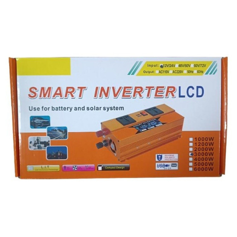 Перетворювач напруги 3000W DC 12V/24V в AC 220V з USB, інвертор із захистом від перевантажень та LCD екраном модифікована синусоїда Eryuan Коричневий