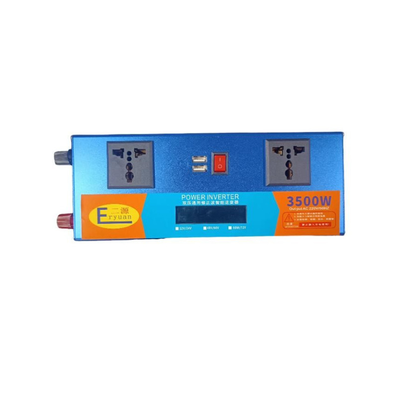 Перетворювач напруги 3500W DC 12V/24V в AC 220V з USB, інвертор із захистом від перевантажень та LCD екраном Eryuan Коричневий