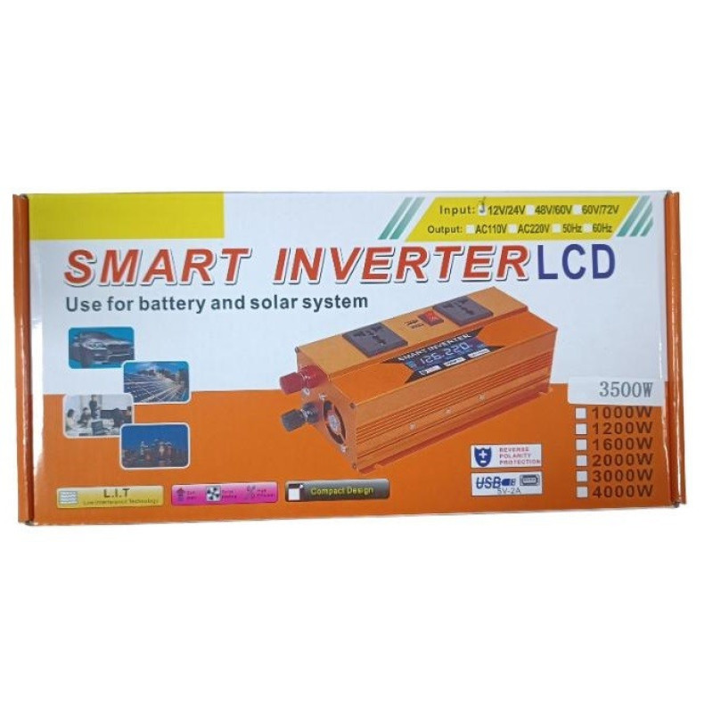 Перетворювач напруги 3500W DC 12V/24V в AC 220V з USB, інвертор із захистом від перевантажень та LCD екраном Eryuan Коричневий