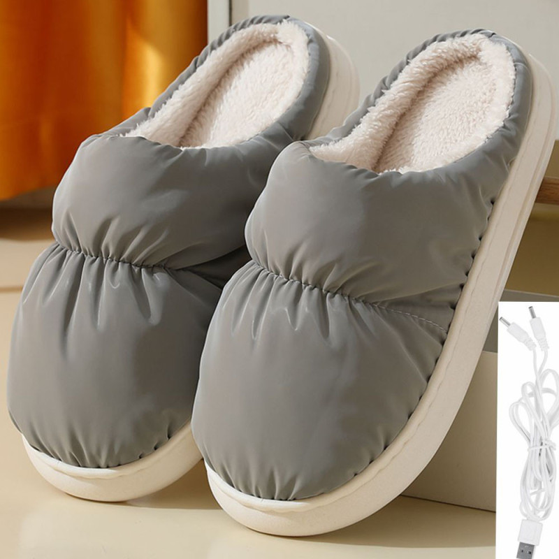 Домашні кімнатні тапочки теплі жіночі закриті з підігрівом 37.5 плюш/ПВХ Lesko A-230 Сірий
