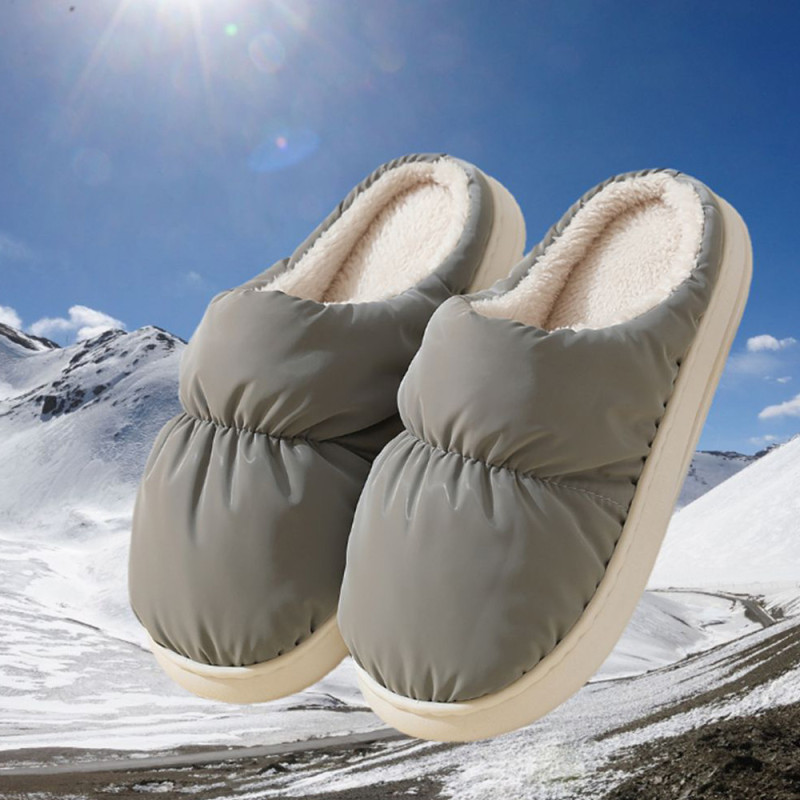 Домашні кімнатні тапочки теплі жіночі закриті з підігрівом 37.5 плюш/ПВХ Lesko A-230 Сірий