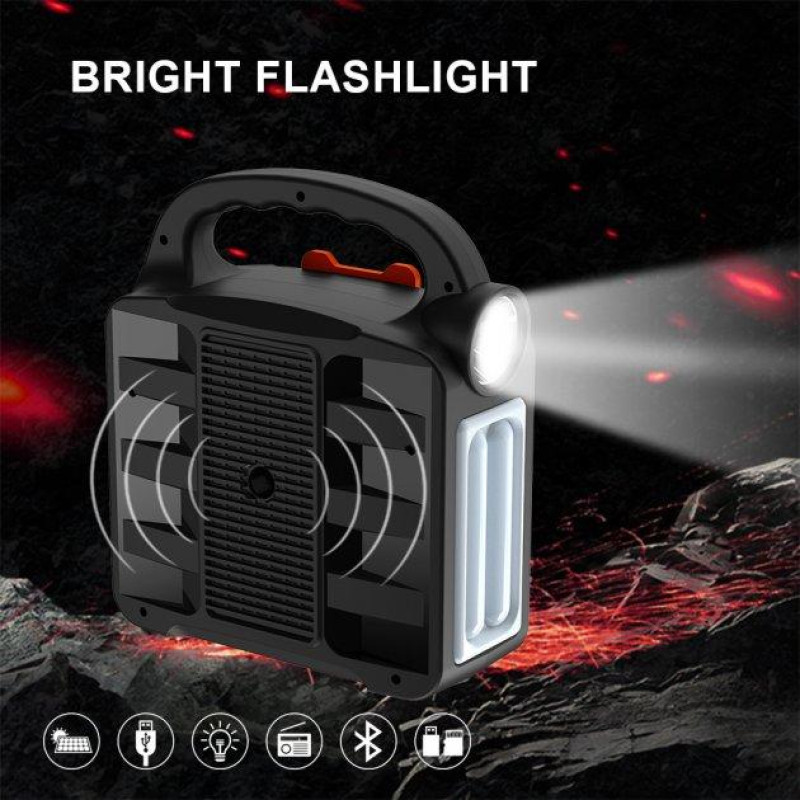 Багатофункціональний LED ліхтар із сонячною панеллю, радіо, MP3 плеєр, функцією повербанку та 3 лампочками Easy Power EP-396 Bluetooth Чорно-оранжевий
