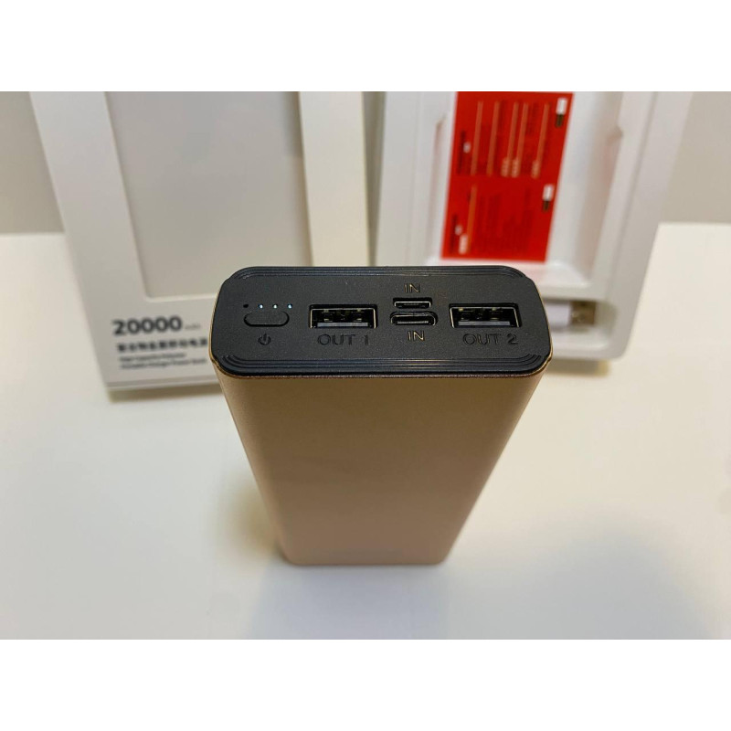 Портативний зарядний пристрій швидкого заряджання 18W 20000 mAh K-206 Золотистий Портативний зарядний пристрій швидкого заряджання 18W 20000 mAh K-206 Золотистий