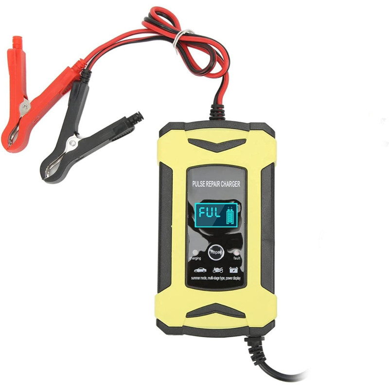 Зарядний пристрій для акумулятора 12V/6A інтелектуальна зарядка з дисплеєм та імпульсним режимом Жовтий (17781) Зарядний пристрій для акумулятора 12V/6A інтелектуальна зарядка з дисплеєм та імпульсним режимом Жовтий (17781)