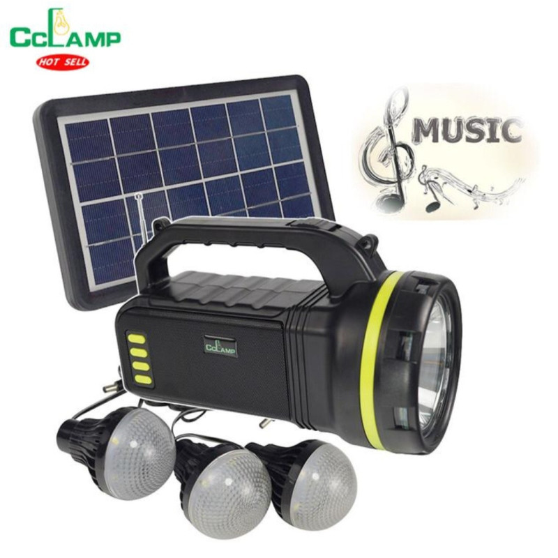 Багатофункціональний LED ліхтар із сонячною панеллю, радіо, MP3 плеєр, функцією повербанку та 3 лампочками CcLamp CL-18 Bluetooth Чорний