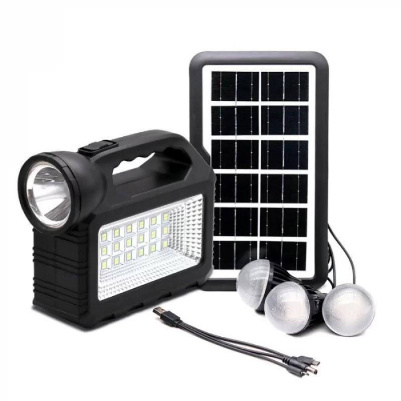 Багатофункціональний LED ліхтар із сонячною панеллю та функцією повербанку та 3 лампочками CcLamp GD-101 Чорний