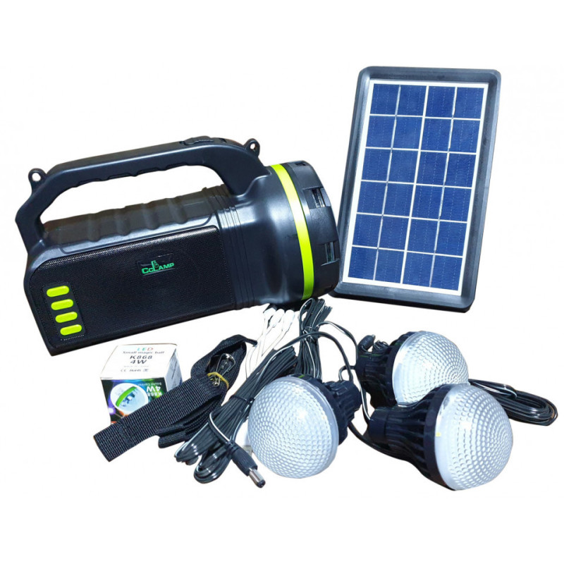 Багатофункціональний LED ліхтар із сонячною панеллю, радіо, MP3 плеєр, функцією повербанку та 3 лампочками CcLamp CL-18 Bluetooth Чорний