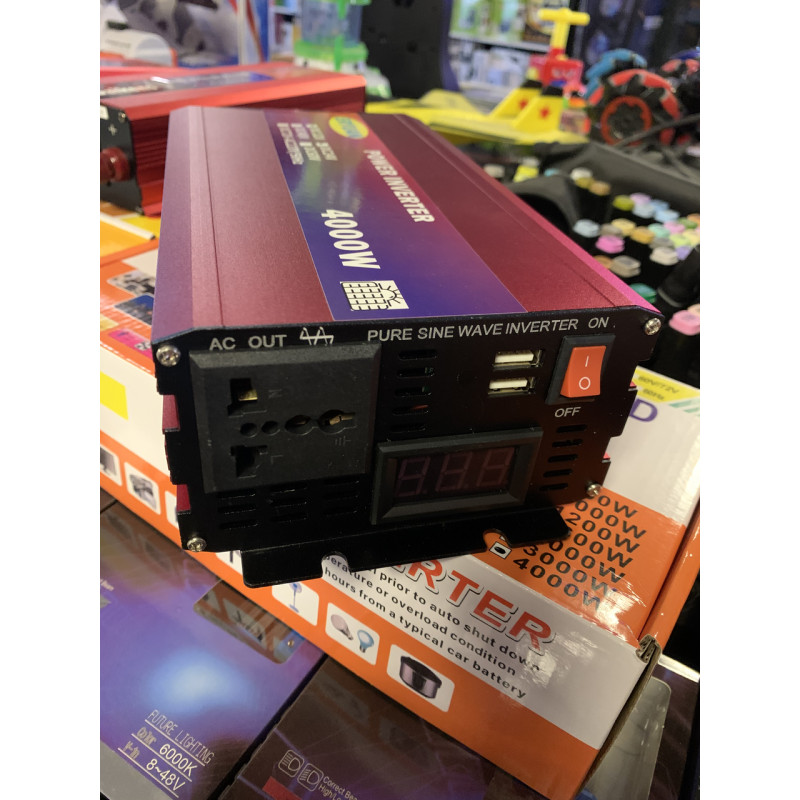 Перетворювач напруги DC 12V/24V в AC 220V з LCD дисплеєм та USB, захистом від перевантажень та замикання модифікована синусоїда Eryuan 4000W Червоний