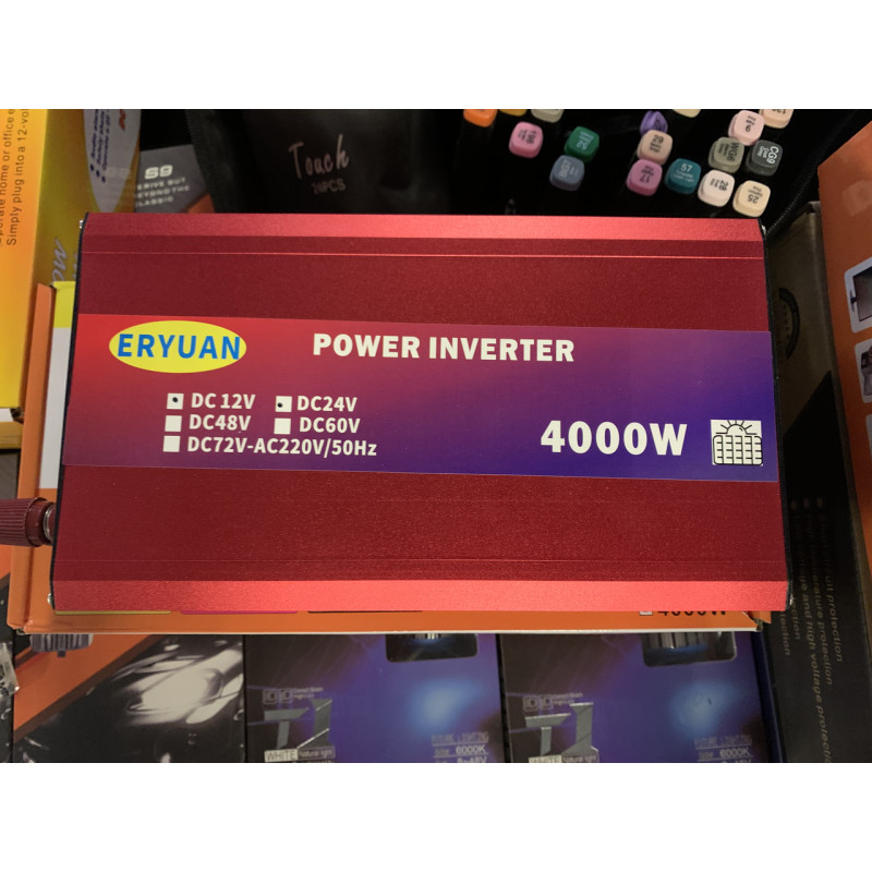 Перетворювач напруги DC 12V/24V в AC 220V з LCD дисплеєм та USB, захистом від перевантажень та замикання модифікована синусоїда Eryuan 4000W Червоний