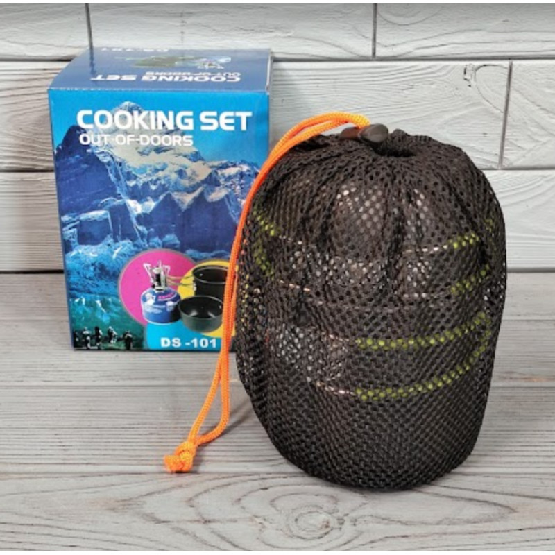 Набір туристичного посуду для пікніка із чохлом на 1 персону Cooking Set DS-101 Чорний із салатовим