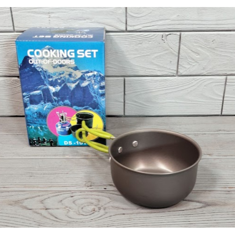 Набір туристичного посуду для пікніка із чохлом на 1 персону Cooking Set DS-101 Чорний із салатовим