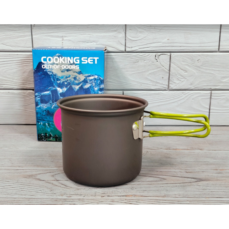 Набір туристичного посуду для пікніка із чохлом на 1 персону Cooking Set DS-101 Чорний із салатовим