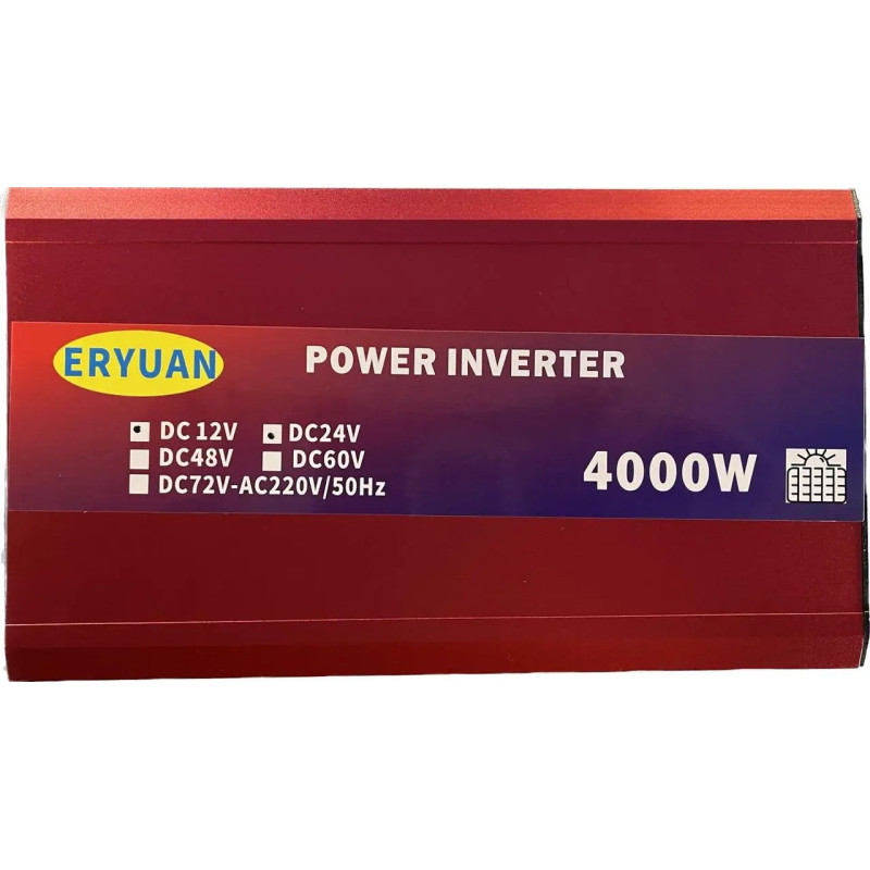 Перетворювач напруги DC 12V/24V в AC 220V з LCD дисплеєм та USB, захистом від перевантажень та замикання модифікована синусоїда Eryuan 4000W Червоний