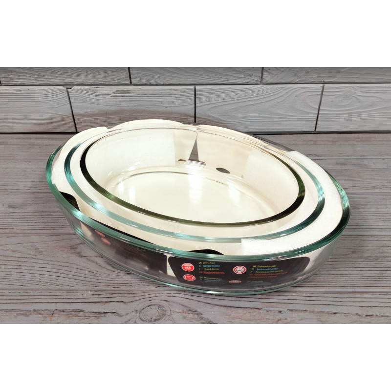 Набір жароміцних деко з термостійкого боросилікатного скла овальні з 3 предметів 1.6л 2.4л 3.2л Stenson (TS1215)