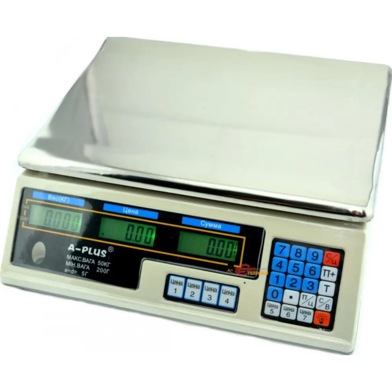 Ваги торгівельні електронні з акумулятором та дисплеєм до 50кг А-Плюс SC-1660 Білий