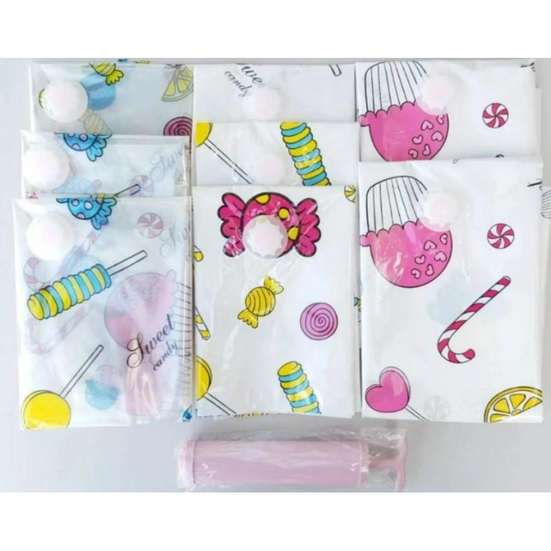 Набір поліетиленових вакуумних пакетів для речей із насосом 9 предметів Stenson R26106 (8 пакетів + насос) Прозорий