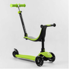 Дитячий самокат-біговів триколісний PU зі світлом, сидінням та амортизаторами 3в1 Best Scooter PL-315 з батьківською ручкою Зелений
