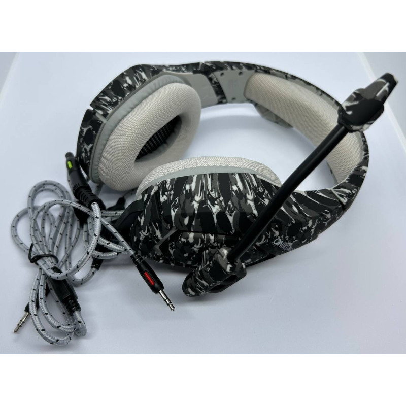 Ігрові навушники накладні з мікрофоном та soft touch покриттям для комп'ютера та консолей 20Ом 20Гц-20кГц 3,5мм (mini-jack) Onikuma K1B Камуфляж-абстракція Чорно-сірий
