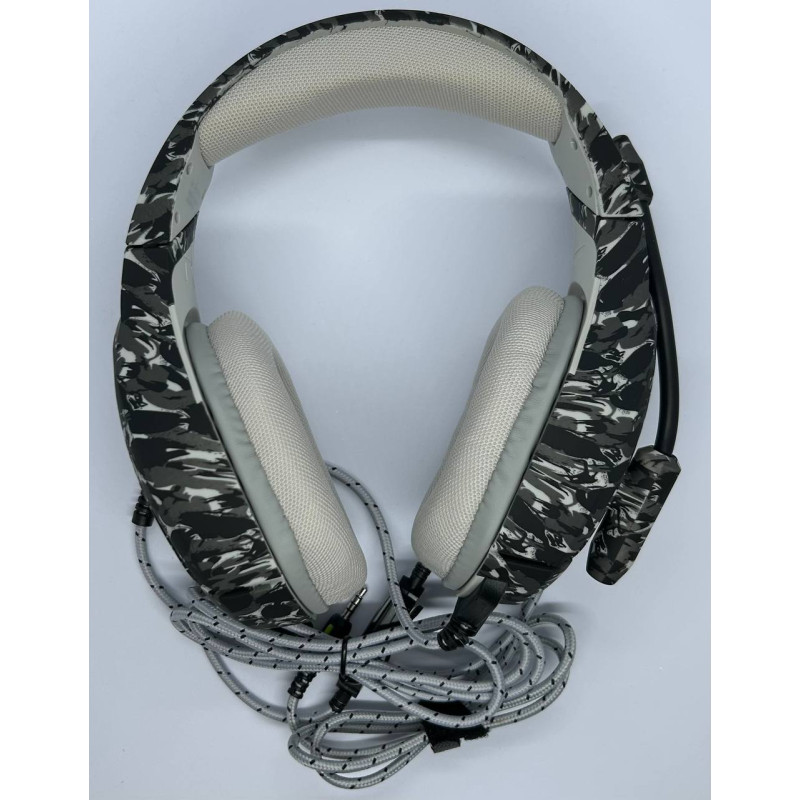 Ігрові навушники накладні з мікрофоном та soft touch покриттям для комп'ютера та консолей 20Ом 20Гц-20кГц 3,5мм (mini-jack) Onikuma K1B Камуфляж-абстракція Чорно-сірий
