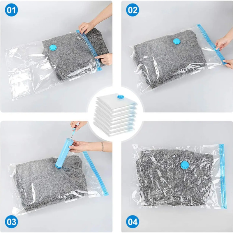 Набір поліетиленових вакуумних пакетів для речей із насосом 6 предметів Stenson R26106 (5 пакетів + насос) Прозорий