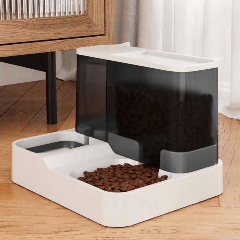 Годівниця для котів та собак подвійна з автоматичною напувалкою 3.8л 23х30.5х25см Taotaopets 139910 Grey