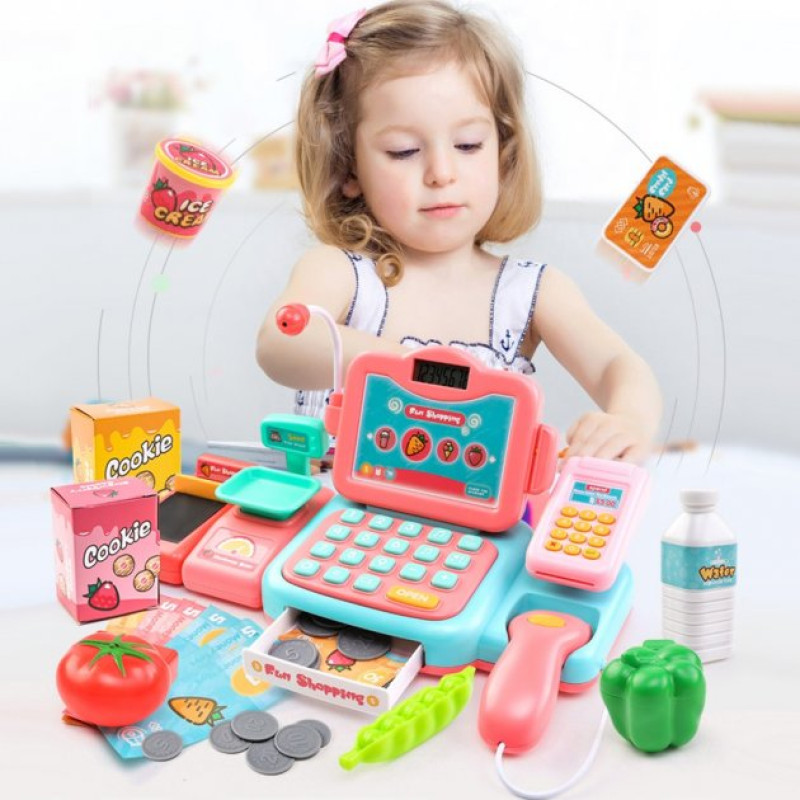 Дитячий набір з 24 предметів касовий апарат Happy Shopping 888E Різнокольоровий