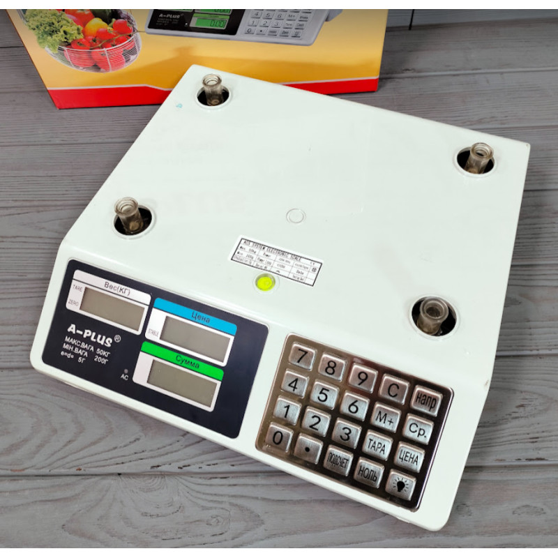 Ваги торгівельні електронні з акумулятором та дисплеєм до 50кг А-Плюс SC-1645 Білий