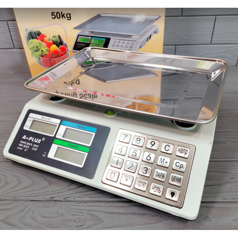 Ваги торгівельні електронні з акумулятором та дисплеєм до 50кг А-Плюс SC-1645 Білий