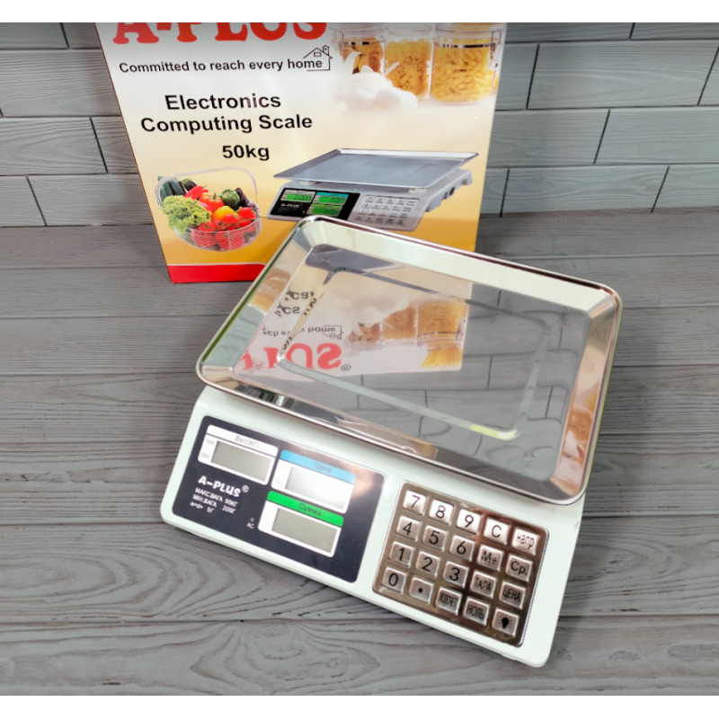 Ваги торгівельні електронні з акумулятором та дисплеєм до 50кг А-Плюс SC-1645 Білий