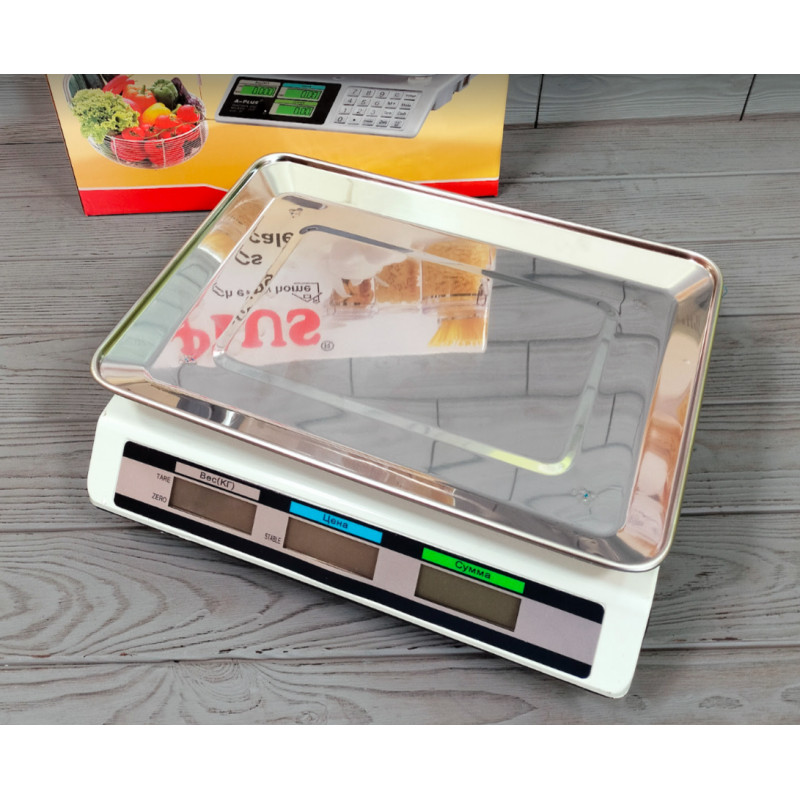 Ваги торгівельні електронні з акумулятором та дисплеєм до 50кг А-Плюс SC-1645 Білий