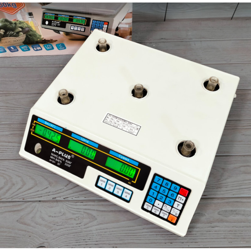 Ваги торгівельні електронні з акумулятором та дисплеєм до 50кг А-Плюс SC-1660 Білий