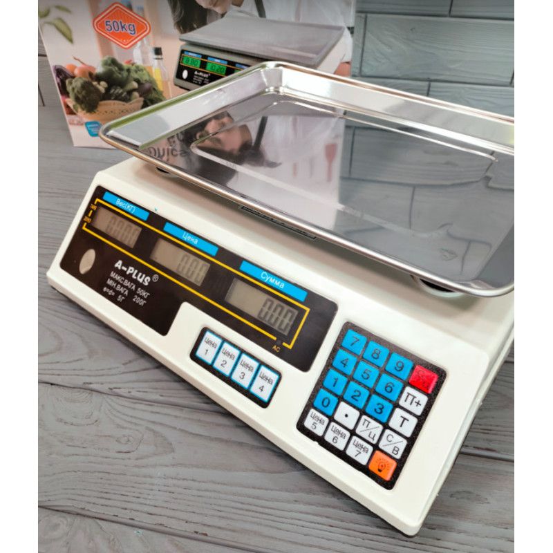 Ваги торгівельні електронні з акумулятором та дисплеєм до 50кг А-Плюс SC-1660 Білий