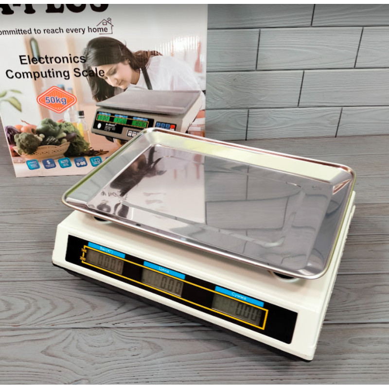 Ваги торгівельні електронні з акумулятором та дисплеєм до 50кг А-Плюс SC-1660 Білий