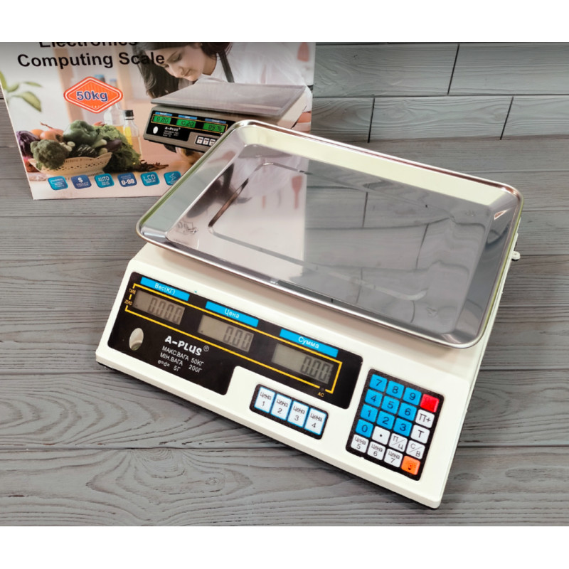 Ваги торгівельні електронні з акумулятором та дисплеєм до 50кг А-Плюс SC-1660 Білий
