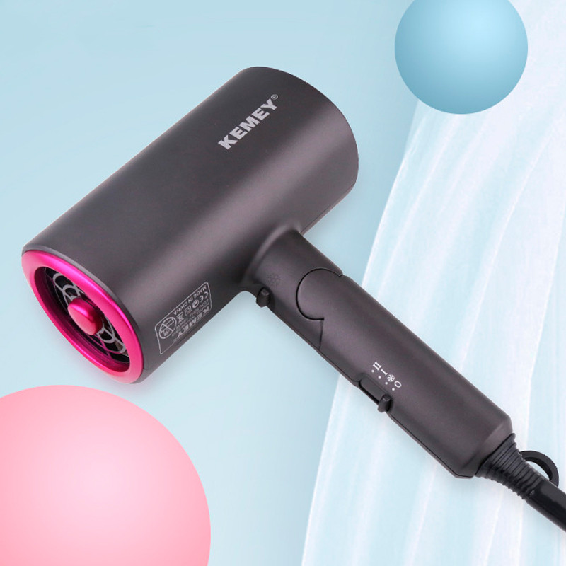 Фен для волосся Kemei Hair Blow портативний зі складною ручкою 3 температурні режими KM-9945 1800Вт Black/Pink