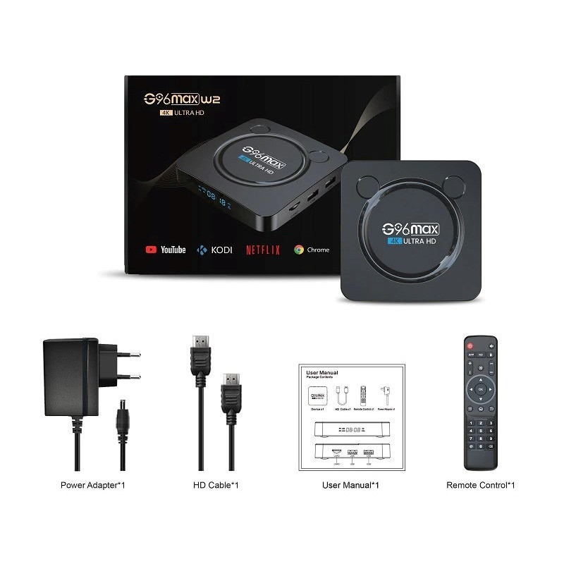 Мультимедійна Смарт-ТБ приставка для телевізора G96Max W2 4/64ГБ 4K UltraHD Android 11 WiFi 2.4/5Gz Bluetooth 5.0 USB 2.0/3.0 Black