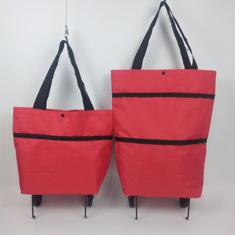 Сумка господарська для покупок візок на колесах або на плече складана Red