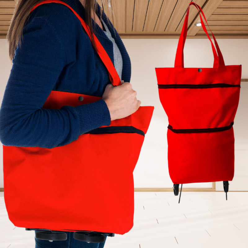 Сумка господарська для покупок візок на колесах або на плече складана Red