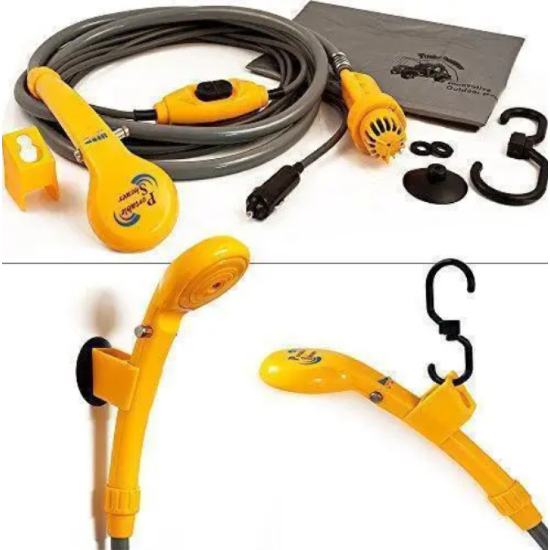 Портативний автомобільний душ туристичний з гнучким шлангом та гачком Shower Set 11 AS Жовтий/Сірий Портативний автомобільний душ туристичний з гнучким шлангом та гачком Shower Set 11 AS Жовтий/Сірий