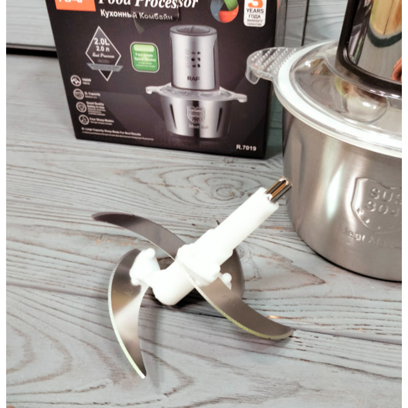 Кухонний блендер - подрібнювач із металевою чашею на 2л 2 швидкості 1000Вт RAF R7019 Сірий Кухонний блендер - подрібнювач із металевою чашею на 2л 2 швидкості 1000Вт RAF R7019 Сірий