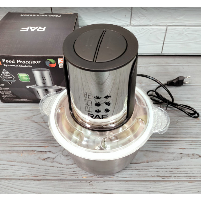 Кухонний блендер - подрібнювач із металевою чашею на 2л 2 швидкості 1000Вт RAF R7019 Сірий Кухонний блендер - подрібнювач із металевою чашею на 2л 2 швидкості 1000Вт RAF R7019 Сірий