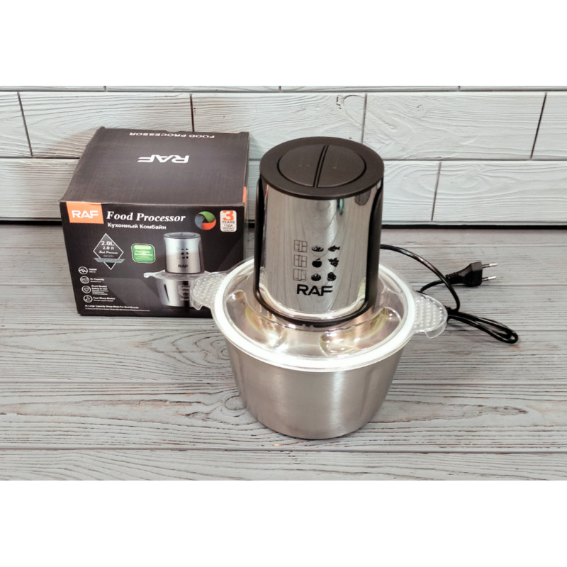 Кухонний блендер - подрібнювач із металевою чашею на 2л 2 швидкості 1000Вт RAF R7019 Сірий Кухонний блендер - подрібнювач із металевою чашею на 2л 2 швидкості 1000Вт RAF R7019 Сірий