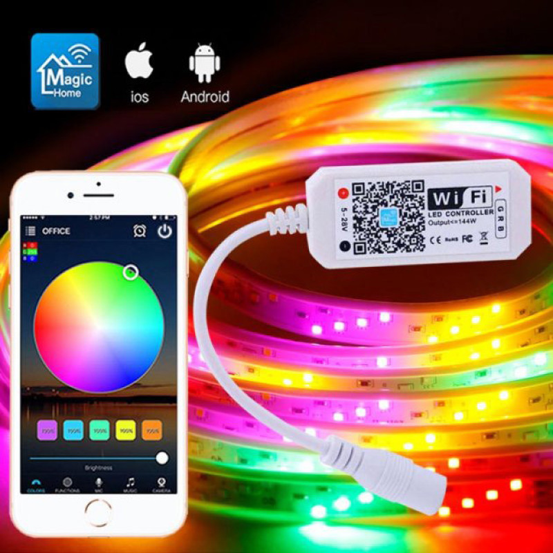 Світлодіодна LED стрічка з пультом контролер та блок живлення USB, 5м SMD 5050 RGB IP65 Multicolor